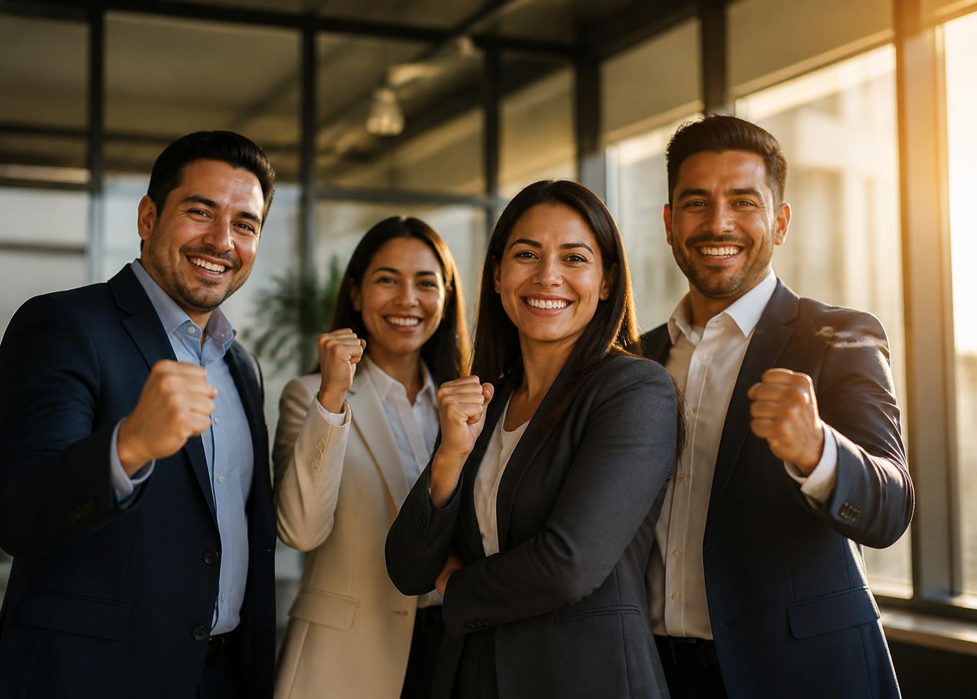 Equipo profesional celebrando resultados