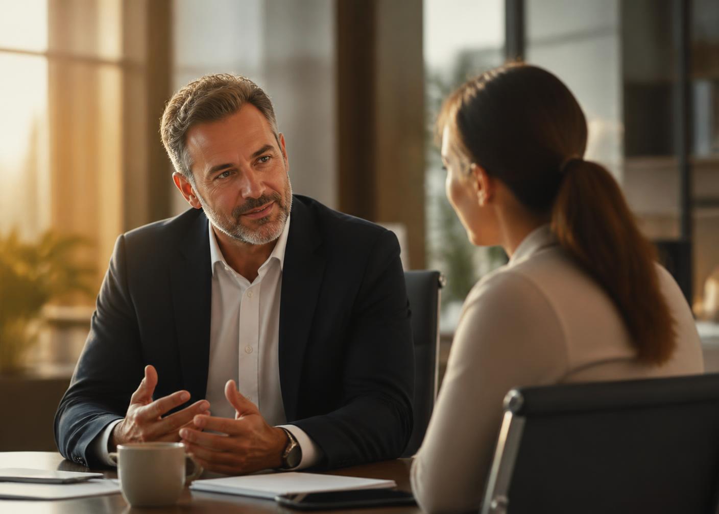 Sesión de coaching entre un jefe y un colaborador